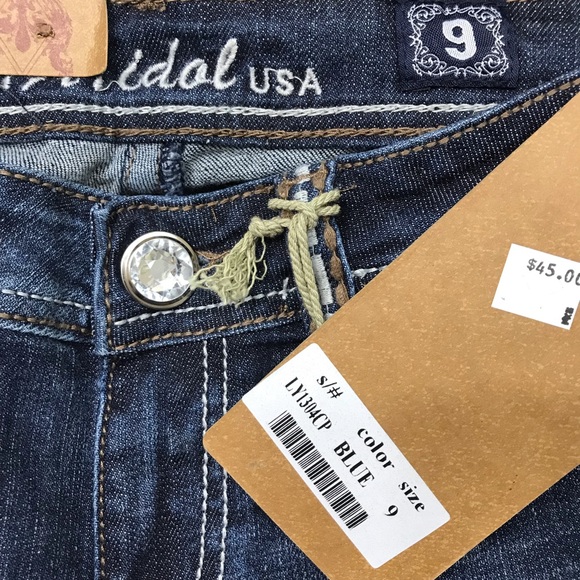 L.A. Idol Capri Jeans Rhinestone Jeweled Embellished Embroidered Ladies 9 New - Picture 10 of 12